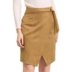 Allegra K Women's A-Line Knee Length Front Slit Wrap Faux Suede Skirt -Allegra K GUEST 3a9aa264 b3cc 4799 8746 f9b0cb0380de