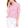 Allegra K Women's Striped Button Down Roll-up Long Sleeves Point Collar Shirt