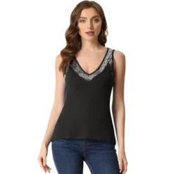 Allegra K Women's V Neck Sleeveless Shirt Sequin Trim Colorblock Tank Shirt Top -Allegra K GUEST 3afc9fbb 8d89 40b2 aa8c 7359da2ec4c3