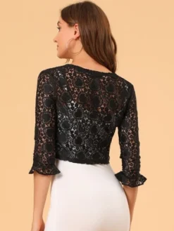 Allegra K Women's Elegant Ruffled Sleeve Tie Front Lace Bolero Shrug Top -Allegra K GUEST 3b1b36d3 daf2 474f baea 7e016a4046bf