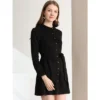 Allegra K Women's Long Sleeve Casual Faux Suede Belted Elegant Button Down Mini Dress