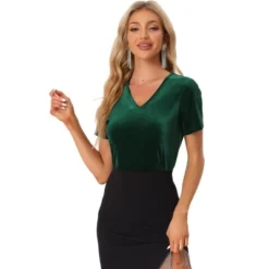 Allegra K Women's Baisc V Neck Velvet Short Sleeve T-Shirt -Allegra K GUEST 3b560ad5 962e 4821 88aa 1fb588de2c4f