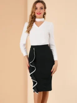 Allegra K Women's High Waist Ruffle Trim Split Work Office Pencil Skirts -Allegra K GUEST 3bc4aae9 b335 4b39 af20 8db81f962f18