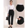 Allegra K Women's Business High Waist Elastic Waist Back Button Decor Straight Leg Pants