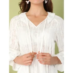 Allegra K Women's Vintage Ruffled Tie Neck Dresses Semi-Sheer A-Line Textured Mini Dress -Allegra K GUEST 3c1ae4b8 11a7 4279 a504 ecf039e105fe