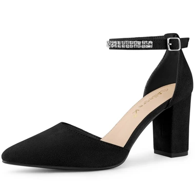 Allegra K Women's Pointed Toe Rhinestone Ankle Strap Chunky Heels Pumps 6 Allegra K Women's Pointed Toe Rhinestone Ankle Strap Chunky Heels Pumps - Image 6