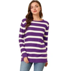 Allegra K Women Long Sleeves Drop Shoulder Loose Striped Sweater -Allegra K GUEST 3c86fc51 222e 49d8 ac29 fee4a9189dba