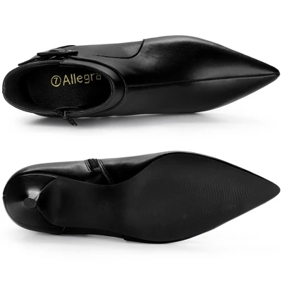 Allegra K Women's Pointy Toe Zipper Buckle Decor Kitten Heels Ankle Boots 4 Allegra K Women's Pointy Toe Zipper Buckle Decor Kitten Heels Ankle Boots - Image 4