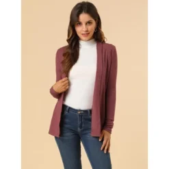 Allegra K Women's Fall Work Elegant Long Sleeves Shawl Collar Open Front Straight Knit Zebra Print Cardigan