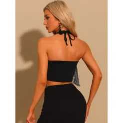 Allegra K Women's Fringe Trim Glitter Sleeveless Tie Halter Neck Sparkly Corset Top -Allegra K GUEST 3d667812 90b6 4f09 9198 36098b814e0d