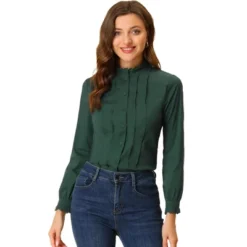 Allegra K Women's Mock Neck Blouse Ruffle Work Office Cotton Pleated Button Up Shirt -Allegra K GUEST 3d7e772d 2f89 44d9 8b44 8463e2d0bdcc