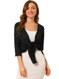 Allegra K Women's Open Front Self Tie Lightweight 3/4 Sleeve Shrug Cardigan -Allegra K GUEST 3d8f4952 c223 4220 a514 ed05ad2f9d10