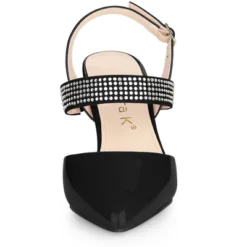 Allegra K Women's Pointed Toe Rhinestone Slingback Stiletto Heel Pumps