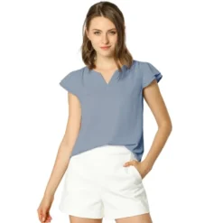 Allegra K Women's Work Business Casual Plain Cap Sleeve Blouse -Allegra K GUEST 3df7212e 6c64 4130 b192 915af9940df8