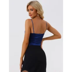 Allegra K Women's Spaghetti Strap Lace Trim Ruched Disco Party Velvet Cami Top -Allegra K GUEST 3dff12f4 5852 41cc b9e6 68b1f56ac84b