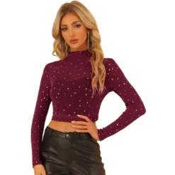 Allegra K Women's Mesh Crop Stars Mock Neck Party See Through Blouse -Allegra K GUEST 3e1c452d b55f 4df4 98c5 d2082eaeeaf6