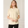 Allegra K Women's Work Office Half Placket Ruffled Puff Sleeve Blouse