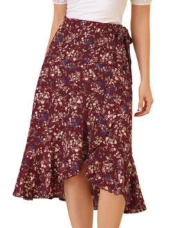 Allegra K Women's Floral Asymmetrical Ruffle Tie Waist Midi Wrap Skirts -Allegra K GUEST 3e471a77 3ac6 41d3 90ec 3a1599521f38