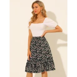 Allegra K Women's Ruffle Hem Elastic Waist Flowy A-Line Swing Floral Midi Skirt -Allegra K GUEST 3e4c011f 6b06 4562 b8d6 6733aa8a3a2d