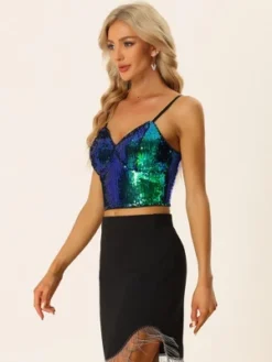 Allegra K Sequin Cami Top For Women's Spaghetti Strap Club Party Crop Tank Tops -Allegra K GUEST 3eb688ea dcb6 4569 ab8f 82cf6c8d74f9