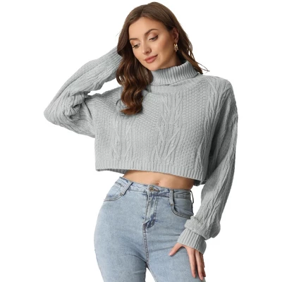 Allegra K Women's Turtle Neck Long Sleeve Knitted Pullover Sweater Cropped Tops 6 Allegra K Women's Turtle Neck Long Sleeve Knitted Pullover Sweater Cropped Tops - Image 6