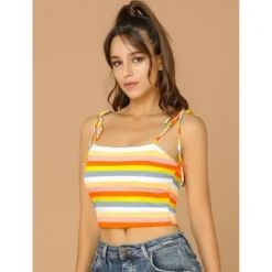 Allegra K Women's Tie Spaghetti Straps Sleeveless Summer Crop Cami Top