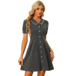 Allegra K Women's Chambray Puff Button Front Flare A-line Mini Shirt Dresses -Allegra K GUEST 3fc0a9e3 36b5 4e2c acba ae7491887b72