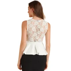 Allegra K Women's Floral Mesh Lace Panel Round Neck Sleeveless Peplum Blouses -Allegra K GUEST 3fc73a97 1520 4831 9e68 29d1a377a205