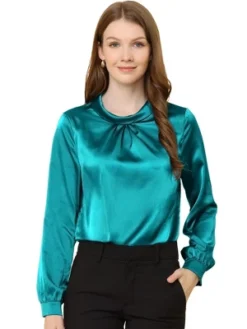 Allegra K Women's Ruched Long Sleeve Office Work Satin Blouses -Allegra K GUEST 3ff4c95b bf76 4bf6 b753 57f1a23f7c09