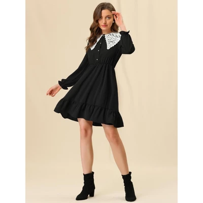 Allegra K Women's Vintage Ruffle Hem A-Line Crochet Puritan Collar Dress 2 Allegra K Women's Vintage Ruffle Hem A-Line Crochet Puritan Collar Dress - Image 2