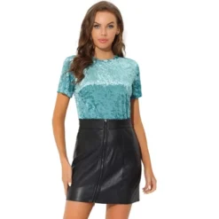 Allegra K Women's Velvet Crew Neck Short Sleeve Casual Blouse -Allegra K GUEST 4088e263 e5e4 4804 b1b5 d51b9c22c13a
