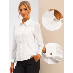 Allegra K Women's Chiffon Long Sleeve Collared Fitted Botton Down Work Office Blouse