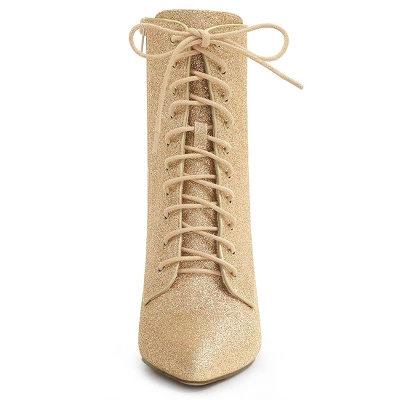 Allegra K Women's Glitter Pointed Toe Block Heel Ankle Boots 2 Allegra K Women's Glitter Pointed Toe Block Heel Ankle Boots - Image 2