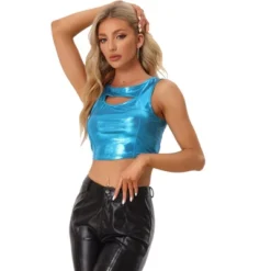 Allegra K Women's Metallic Crop Shiny Sleeveless Cut Out Party Clubwear Holographic Tank Tops -Allegra K GUEST 411d5d83 d332 4cee a41c 9dfaf33e3b94