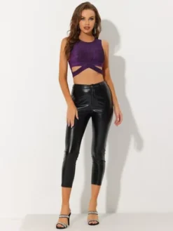 Allegra K Women's Party Glitter Cut Out Front Sleeveless Slim Fitted Crop Tank Top -Allegra K GUEST 412d15e3 3f0b 43d6 bdc7 ebdb6aac0dc7