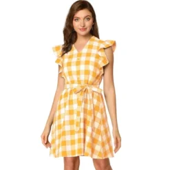 Allegra K Women's Casual Ruffled Sleeve A-Line Vintage Gingham Check Sundress -Allegra K GUEST 42166d53 611c 48f3 9266 93ceef069b88