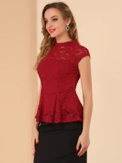 Allegra K Women's Mock Neck Cap Sleeve Crochet Lace Peplum Blouse -Allegra K GUEST 42428a6e 4d3b 4e5c bd18 ba8892a449cb