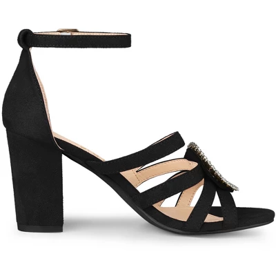 Allegra K Women's Crystal Rhinestone Buckle Chunky Heel Sandal 5 Allegra K Women's Crystal Rhinestone Buckle Chunky Heel Sandal - Image 5