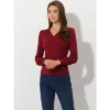 Allegra K Women's Puff Sleeves Vintage Basic V Neck Dressy Casual Blouse