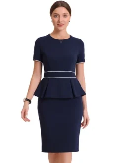 Allegra K Women's Crew Neck Short Sleeve Business Elegant Office Peplum Sheath Dresses -Allegra K GUEST 42c02913 4f26 414f bac1 9ee51606b32a