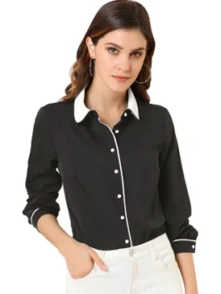 Allegra K Women's Vintage Button Down Contrast Peter Pan Collar Office Work Blouse -Allegra K GUEST 43381d67 ff5c 4ecb 86fd 2a4d73ef4329