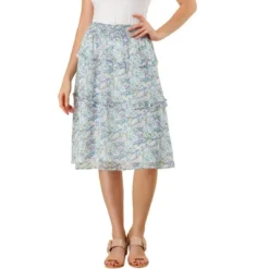 Allegra K Women's Floral Print Smocked Elastic Waist Knee Length Flowy Tiered Ruffle Skirt -Allegra K GUEST 43a19411 adef 44ca 9e21 be0f8c24dfa7