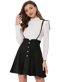 Allegra K Women's Faux Suede Tie Shoulder Buttons Decor Suspender Skirt -Allegra K GUEST 440ac804 6bc2 420d 9292 5c9d9955ce8a