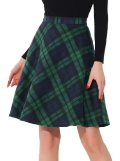 Allegra K Women's Plaids Vintage Tartan Elastic Waist Knee Length A-Line Skirt -Allegra K GUEST 4419593b c281 49a1 8a3e da14459ec690