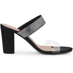 Allegra K Women's Clear Strap Rhinestones Heel Chunky Heels Slide Sandals -Allegra K GUEST 441e1cb2 283b 47b3 b708 484c7acbef21