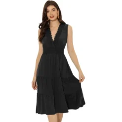 Allegra K Women's Casual Sleeveless Sundress V Neck Lace Trim Tiered Midi Tank Dress -Allegra K GUEST 4425edbb a60e 4e76 9048 e016ae9a498f