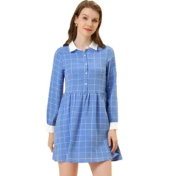 Allegra K Women's Plaid Long Sleeve Half Placket Contrast Point Collar Shirt Dress -Allegra K GUEST 443552ec 975e 40f8 ba23 941b8f2a499b