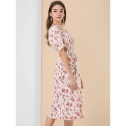 Allegra K Women's Square Neck Puff Sleeves Casual Midi Smocked Floral Dress -Allegra K GUEST 4469f9a2 85bd 4993 bd85 f5b62180c168