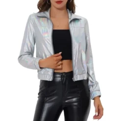 Allegra K Women's Track Holographic Shiny Long Sleeve Metallic Zip Front Jacket -Allegra K GUEST 44b4af16 5927 45e2 b125 85b5cc1901de