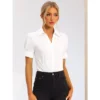 Allegra K Women's Office Button Down One-Piece Short Sleeve Bodysuit Work Shirt